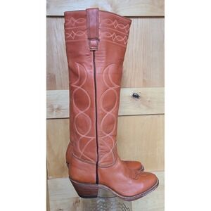 Vintage Stewart 1970s Cognac Brown Leather Cowgirl Boots Western US 5 B Handmade